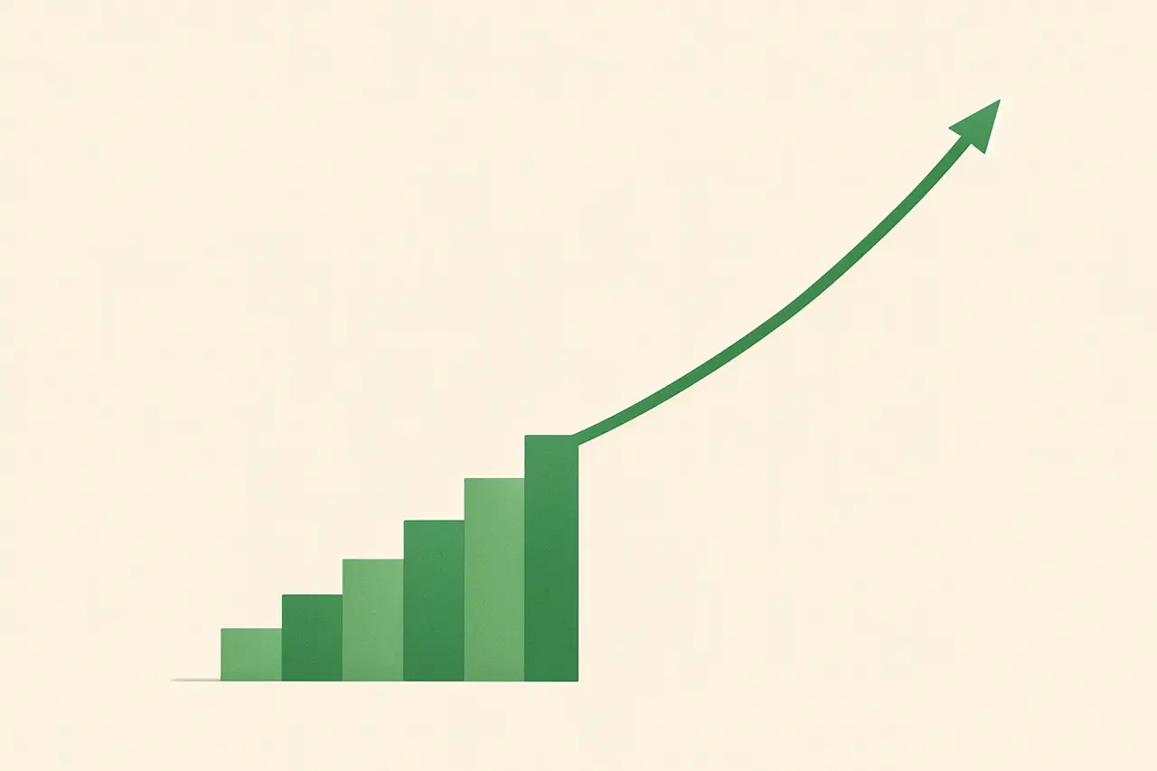 Illustration of a rising wage line climbing steadily upward over time