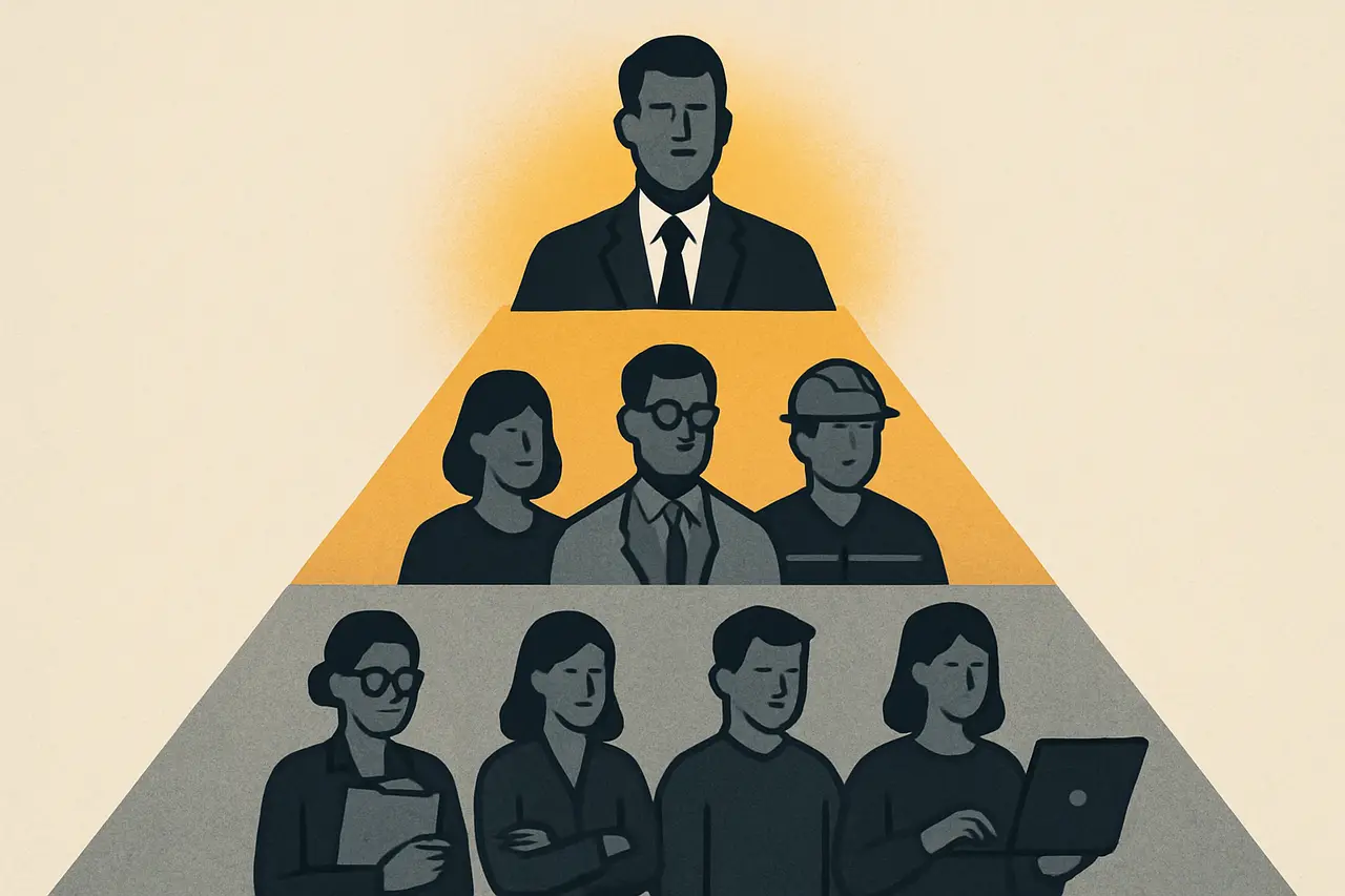 Illustration of a management premium pyramid across different professional fields