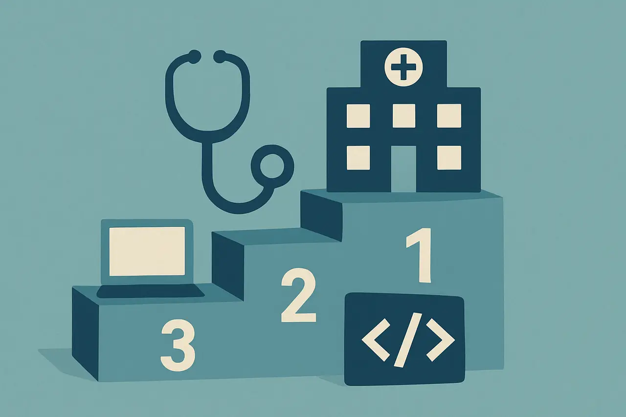 Illustration showing medical roles at the top of an H-1B pay leaderboard above tech roles